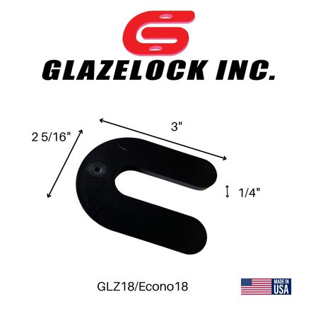 Glazelock 1/4" 3"L x 2 5/16"W 3/4" Slot, U-shaped Horseshoe Plastic Flat Shims Black 1000pc/box GLZ18